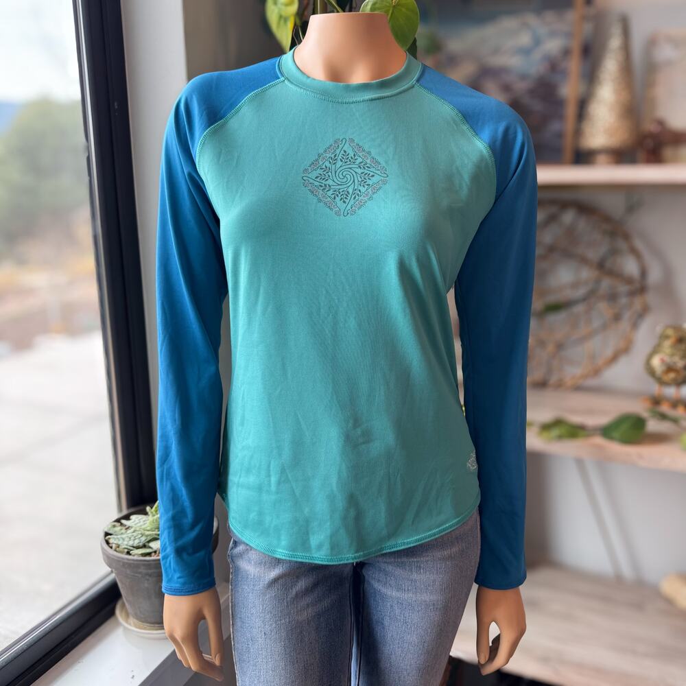 Vintage North Face Vaporwick Rash Guard Hike/Water Tee UPF 50 Blue/Teal - Medium